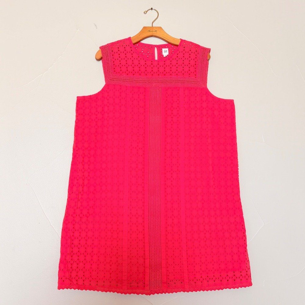 GAP Coral‎ Eyelet Cotton Sleeveless Shift Dress Womens XL Coral Lace Trim NWOT